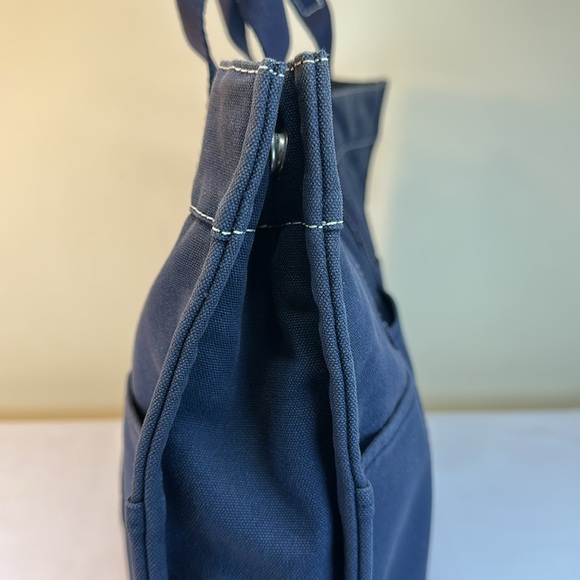 Hermes Vintage Heavy Canvas Tote Navy w/White Stitching Unisex Holds Laptop - Picture 5 of 14